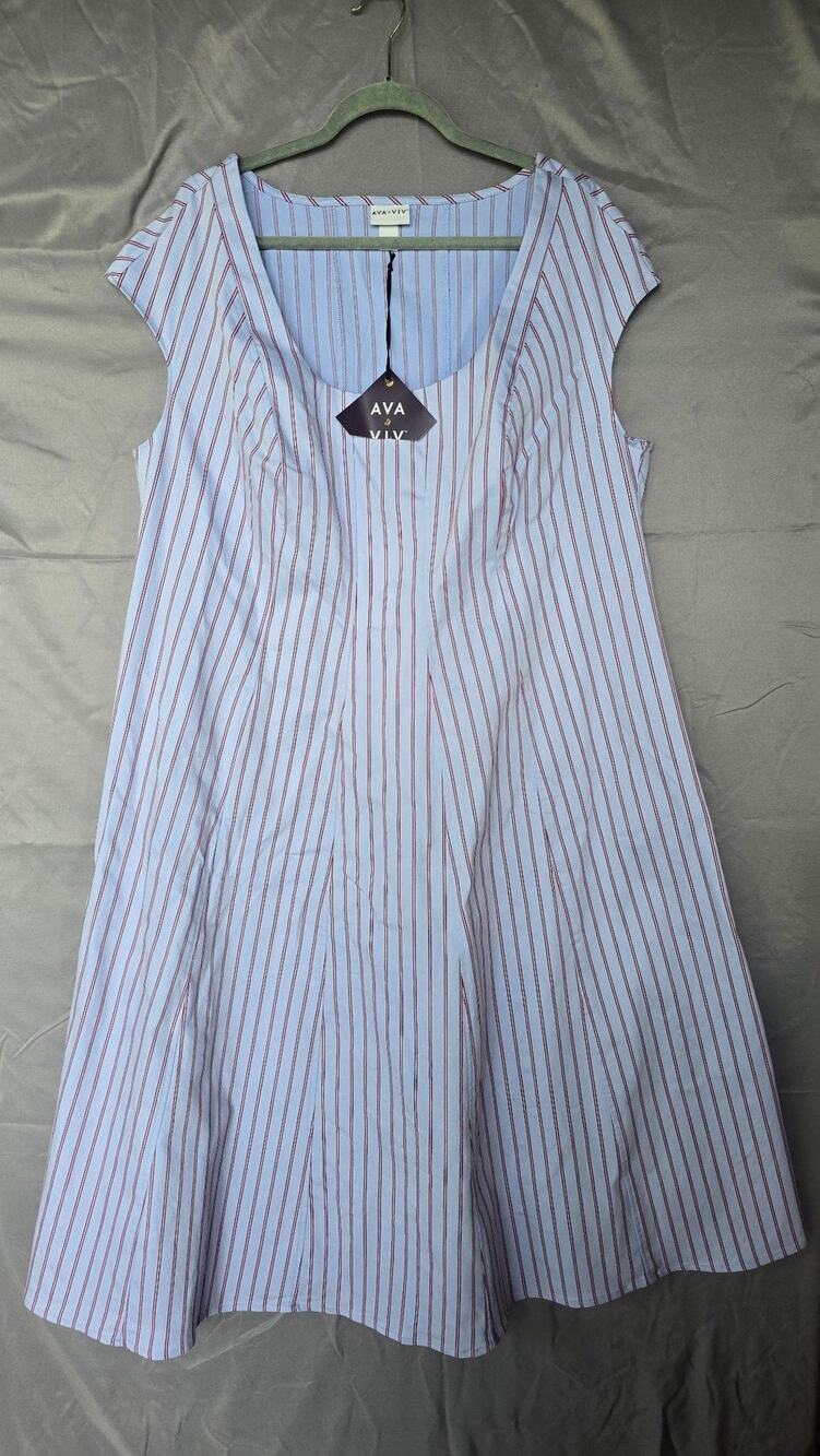 Ava & Viv Dress Womens 22 Blue Stripe Scoop Neck Cap Sleeve A Line Short Casual